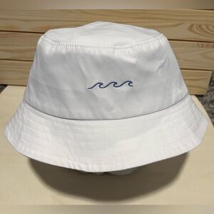 Victoria Secret White Bucket Hat with Blue Wave Embroidery
